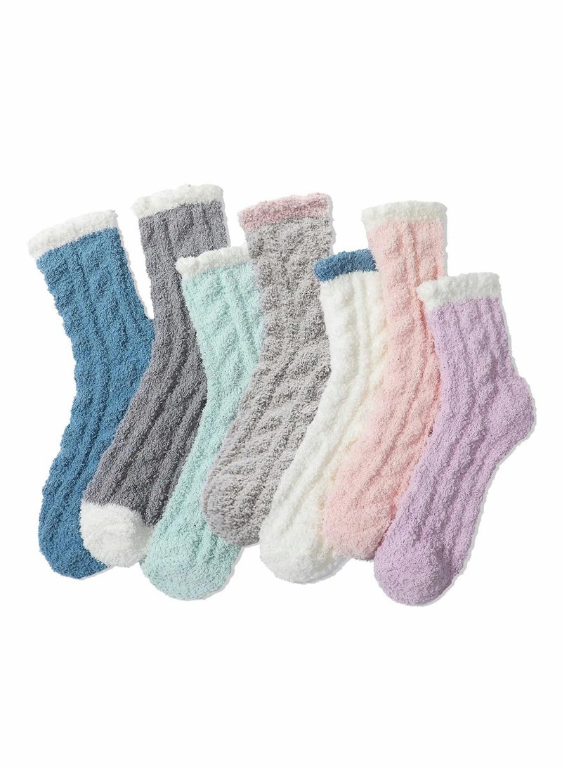 Cozy Fuzzy Socks for Women, 7 Pairs of Super Soft and Warm Coral Fleece Slipper Socks for Winter Home - Image 1