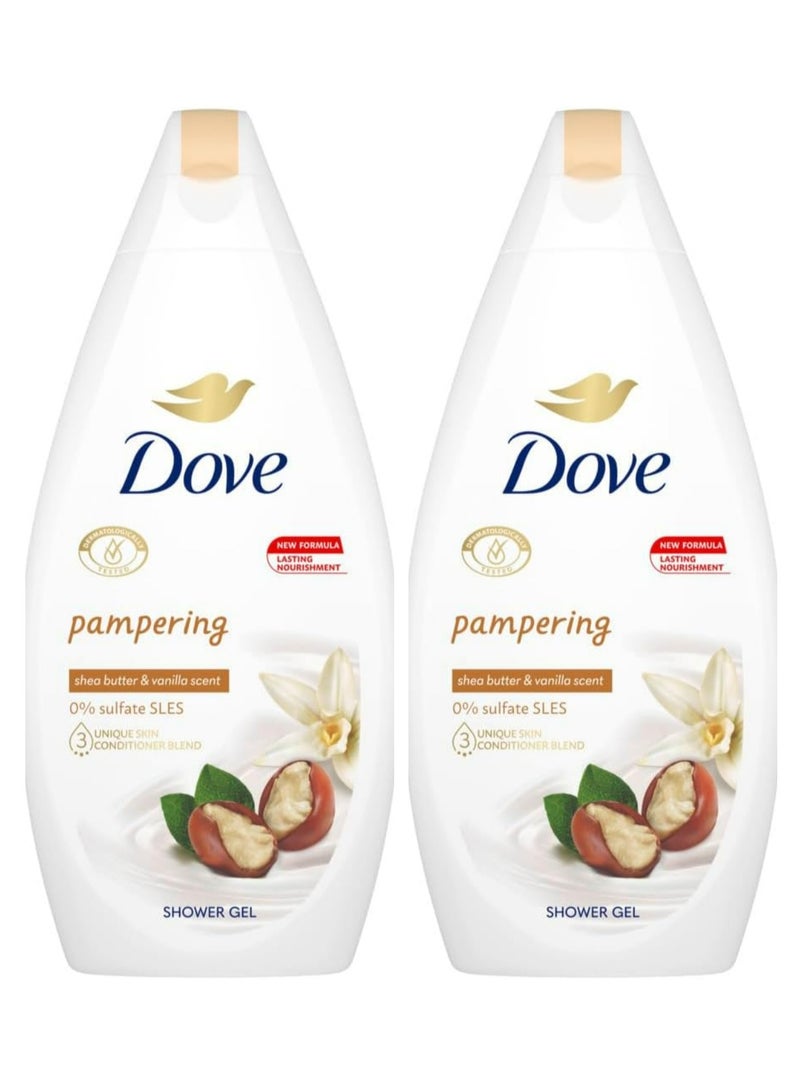 دوف غسول الجسم بزبدة الشيا والفانيليا الدافئة من بيورلي بامبرينج 500 مل، قطعتين - Image 1