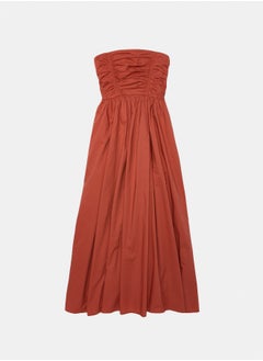 American Eagle AE Strapless Ruched Poplin Midi Dress  - Image 4