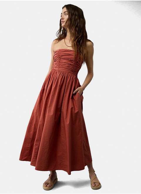 AE Strapless Ruched Poplin Midi Dress