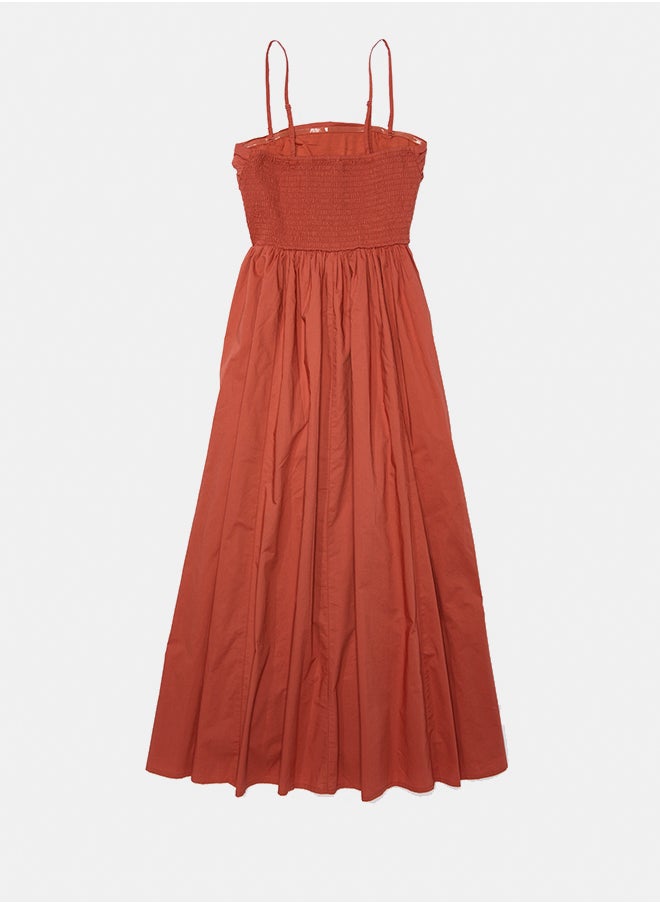American Eagle AE Strapless Ruched Poplin Midi Dress  - Image 5