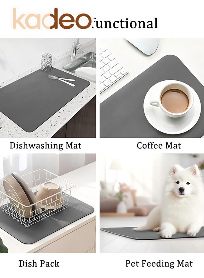 kadeo Dish Drying Mat for Kitchen Counter, Dish Drying Pad with Non-slip Rubber Backed, Hide Stain Anti Absorbent for Kitchen Counter, Drying Mat for Coffee Machine Dish Rack - Image 4