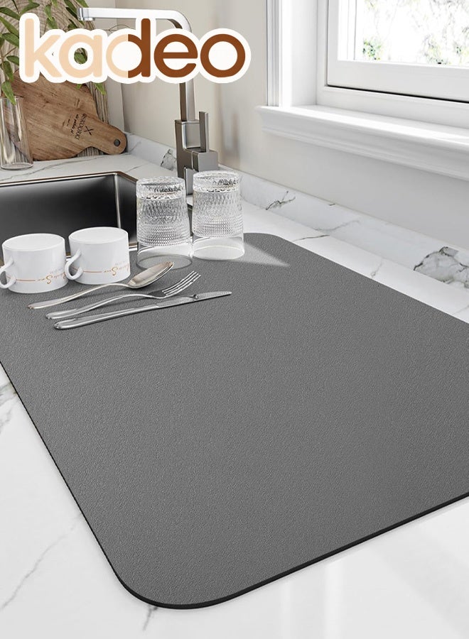 kadeo Dish Drying Mat for Kitchen Counter, Dish Drying Pad with Non-slip Rubber Backed, Hide Stain Anti Absorbent for Kitchen Counter, Drying Mat for Coffee Machine Dish Rack - Image 2