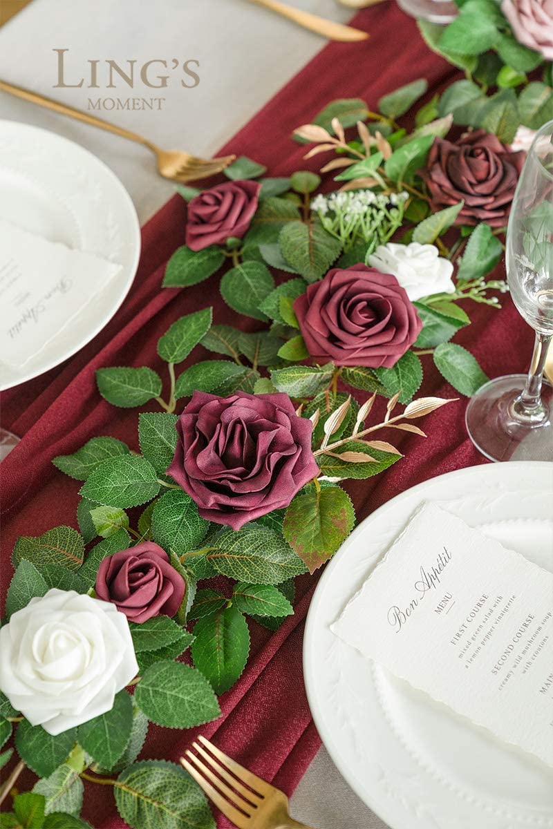 Ling's moment Ling's Moment Artificial Flowers 25Pcs Burgundy Roses Decor w/Stems 3"" Real Touch DIY Foam Floral for Wedding Bouquet/Centerpieces  Outdoors Party Backdrop  Room/Table  and Garden/Pot Decorations  - Image 3