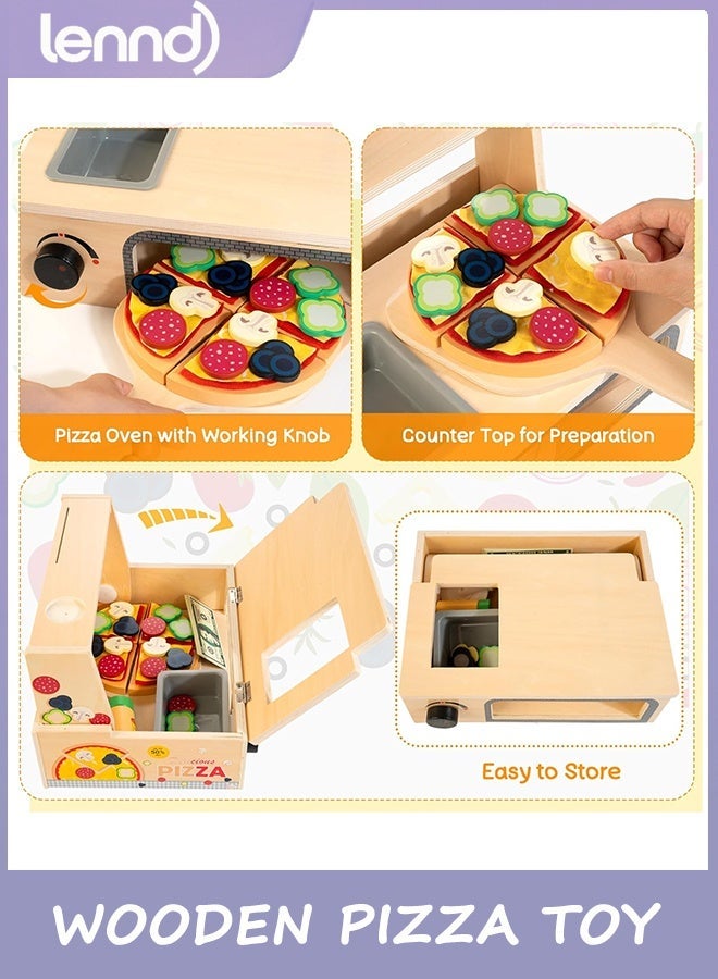 LENND Wooden Pizza Toy - 48 PCS Montessori Pretend Play Food for Ages 3+, Educational Learning Toy Wooden Playset with Bake Oven, Christmas Birthday Gift for 3 4 5 6 Year Old - Image 2
