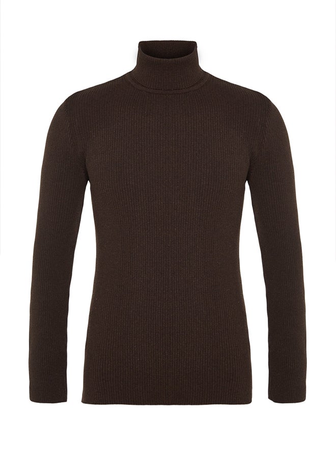 trendyol Brown Fitted Slim Fit Cotton Turtleneck Knitwear Sweater - Image 5