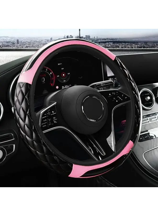 Black Pink Soft Massage Carbon Fiber Steering Wheel Cover Anti Slip Breathable - Image 1