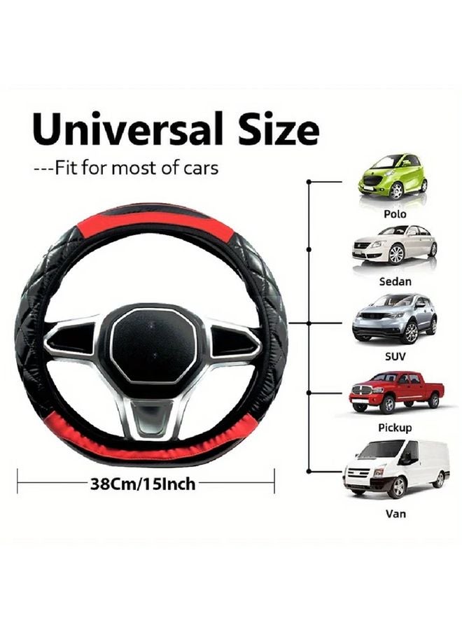 Black Pink Soft Massage Carbon Fiber Steering Wheel Cover Anti Slip Breathable - Image 4