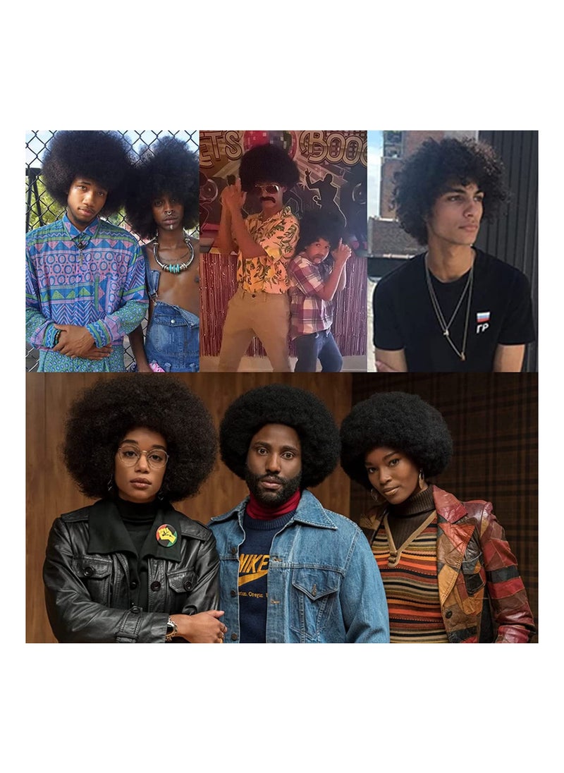 Generic - Wig Men, 4Pcs Set 70'S Costumes Wig Disco Wig for Men Natural Fluffy Short Black Curly Synthetic Hair Wig - Image 1