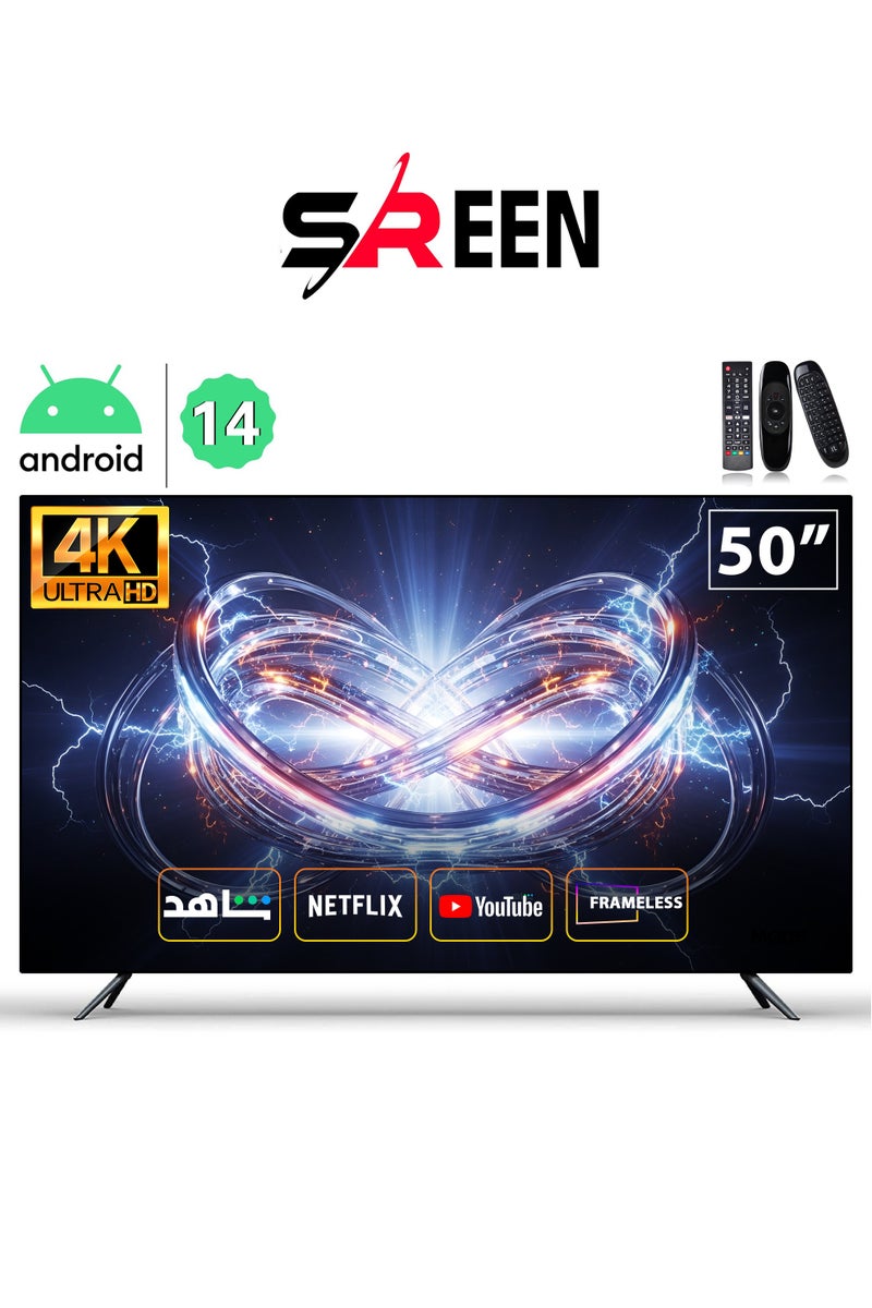 SREEN 50" Smart TV - Android 14 - 4K UHD - HDR - Frameless - SRET-50S4K2 - Image 1