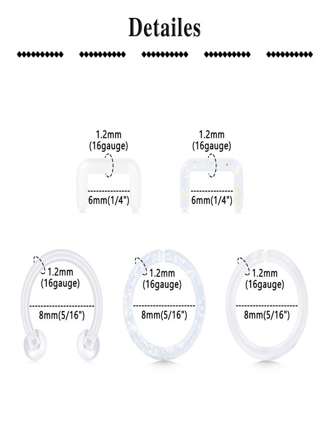 QWALIT مثبت الحاجز الأنفي QWALIT، 16 غرام، حلقة شفافة، حلقة بلاستيكية للحاجز الأنفي، مناسبة للعمل والجراحة، مثبت ثقب الحاجز الأنفي غير مرئي - Image 2