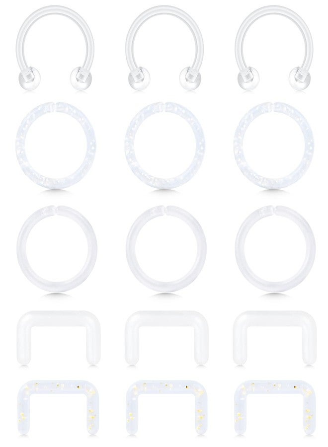 QWALIT مثبت الحاجز الأنفي QWALIT، 16 غرام، حلقة شفافة، حلقة بلاستيكية للحاجز الأنفي، مناسبة للعمل والجراحة، مثبت ثقب الحاجز الأنفي غير مرئي - Image 1