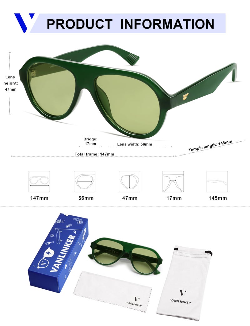 VANLINKER Retro Aviator Polarized Sunglasses for Men Women Trendy 70s Vintage Plastic Frame Sun Glasses VL9750,Green - Image 5