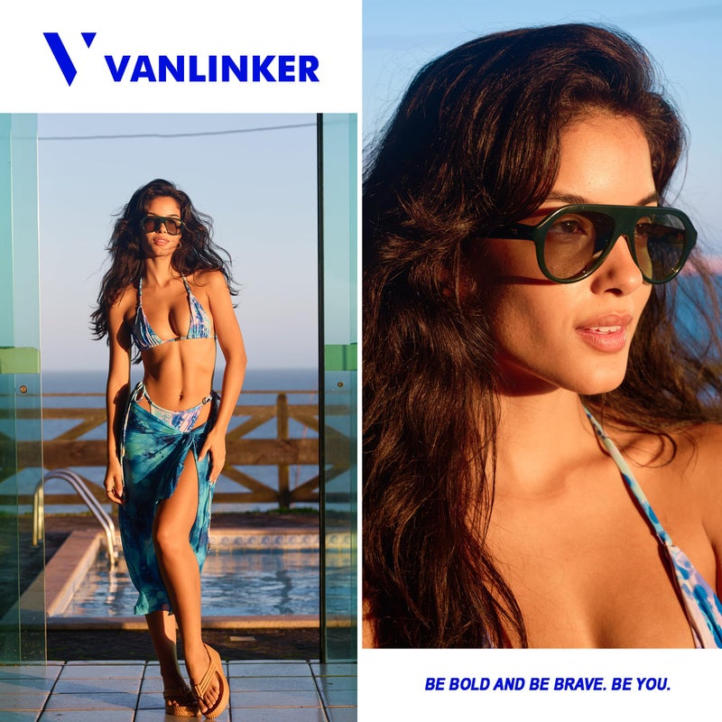 VANLINKER Retro Aviator Polarized Sunglasses for Men Women Trendy 70s Vintage Plastic Frame Sun Glasses VL9750,Green - Image 2