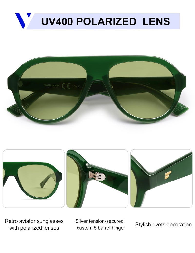 VANLINKER Retro Aviator Polarized Sunglasses for Men Women Trendy 70s Vintage Plastic Frame Sun Glasses VL9750,Green - Image 4