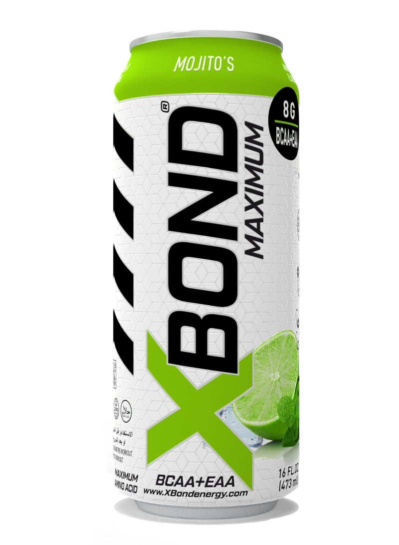 Xbond X-BOND 8g BCAA/EAA Mojito Maximum RecoveryExpanded Maximum Amino Drink - BCAA + EAA Electrolytes Drink - 16 fl oz (473 ml) -  Sugar Free 34 Calories, 60mg Caffeine Pack of 12 - Image 2