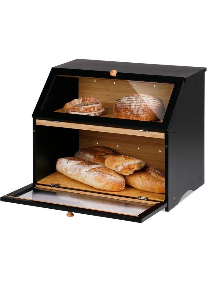 L&E Double Layer Large Bread Box, Bread Storage Container for Homemade Bread, Bread Bin for Kitchen Countertop, Farmhouse Breadbox Organizer for Kitchen Counter Corner, Cabinet - Image 4