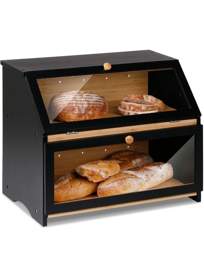 L&E Double Layer Large Bread Box, Bread Storage Container for Homemade Bread, Bread Bin for Kitchen Countertop, Farmhouse Breadbox Organizer for Kitchen Counter Corner, Cabinet - Image 1