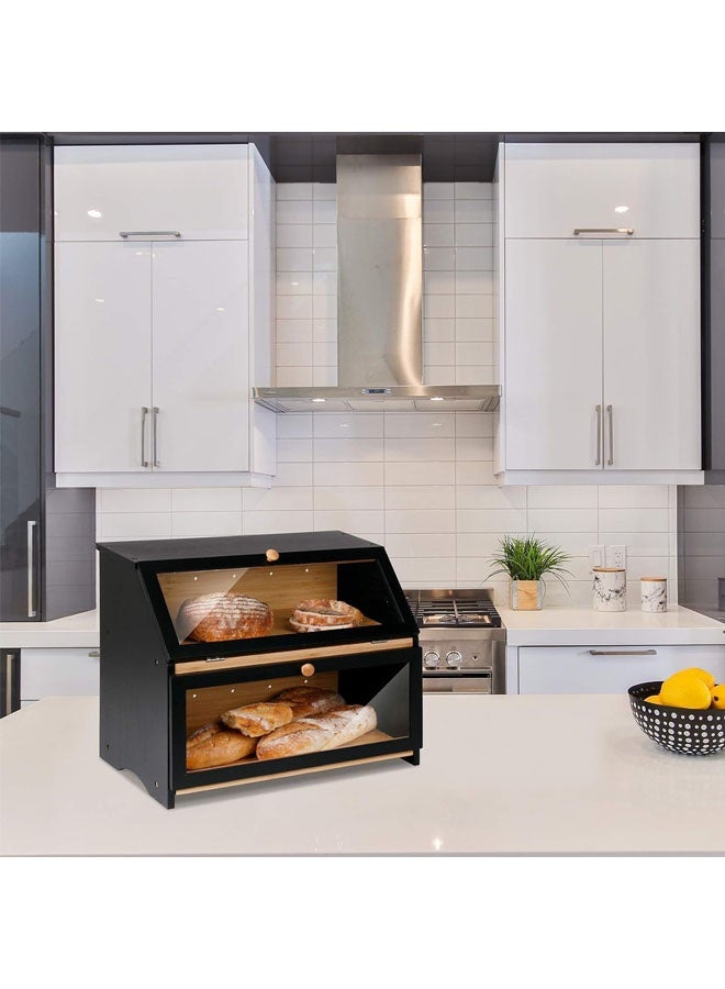L&E Double Layer Large Bread Box, Bread Storage Container for Homemade Bread, Bread Bin for Kitchen Countertop, Farmhouse Breadbox Organizer for Kitchen Counter Corner, Cabinet - Image 2