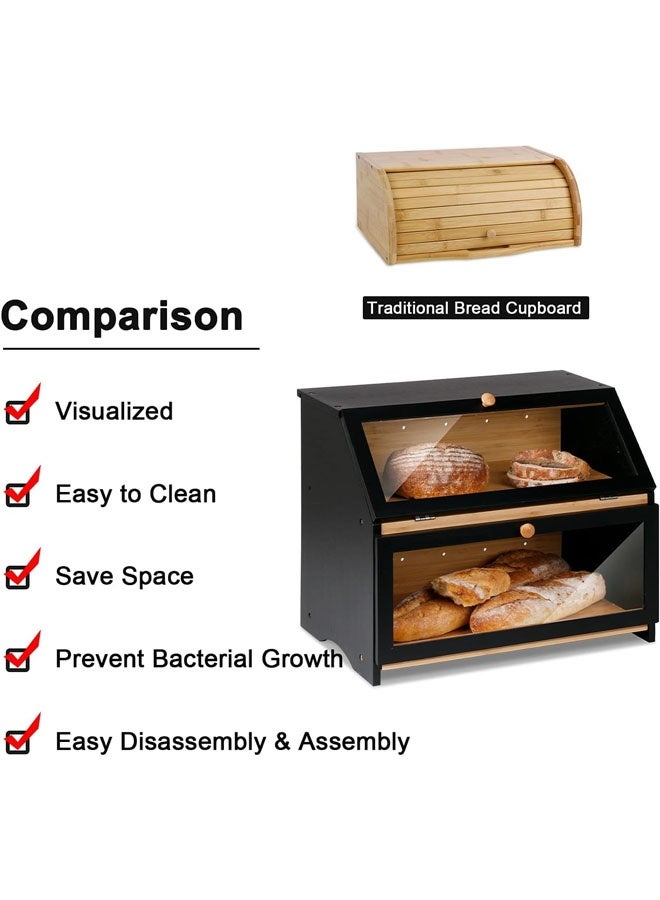 L&E Double Layer Large Bread Box, Bread Storage Container for Homemade Bread, Bread Bin for Kitchen Countertop, Farmhouse Breadbox Organizer for Kitchen Counter Corner, Cabinet - Image 5