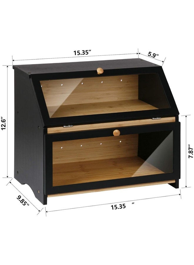 L&E Double Layer Large Bread Box, Bread Storage Container for Homemade Bread, Bread Bin for Kitchen Countertop, Farmhouse Breadbox Organizer for Kitchen Counter Corner, Cabinet - Image 3