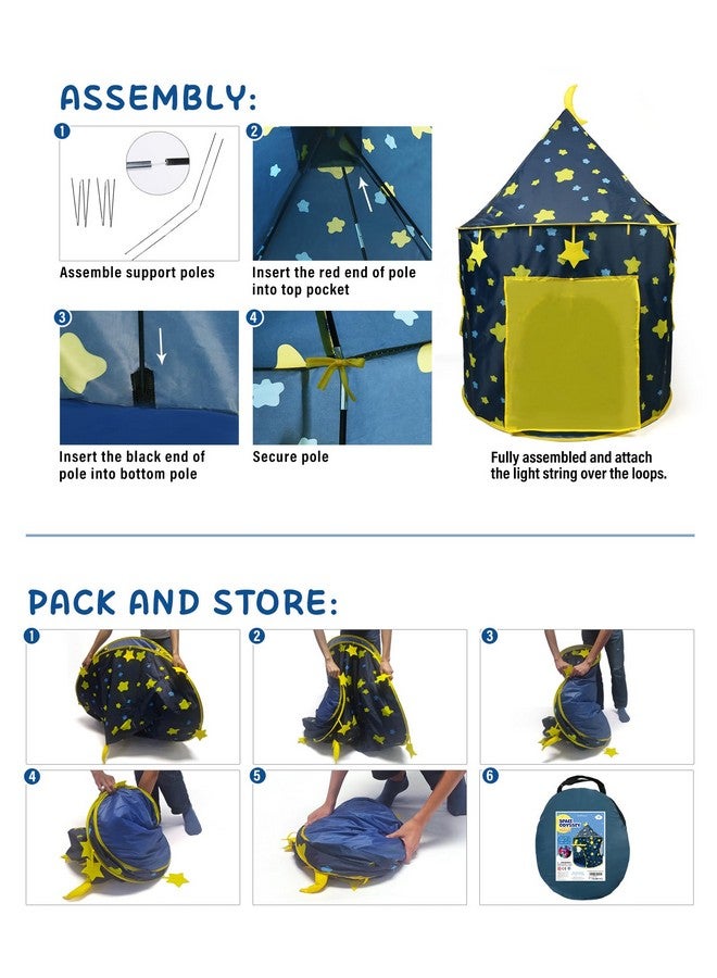 LotFancy Play Tent For Boys, With Star Lights And Storage Carrying Bag, Pop Up Play Tent House For Kids Toddlers, Indoor And Outdoor Use, Foldable, Portable, Blue - Image 5
