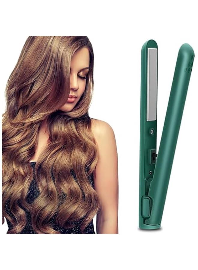 Mini Dual-Purpose Curling Iron, 2024 Curling Iron Portable 2-in-1 Curling Wand and Straightener USB Hair Straightener Curling Iron Cordless Portable Travel Curling Wand for All Hair Types (Green) - Image 1