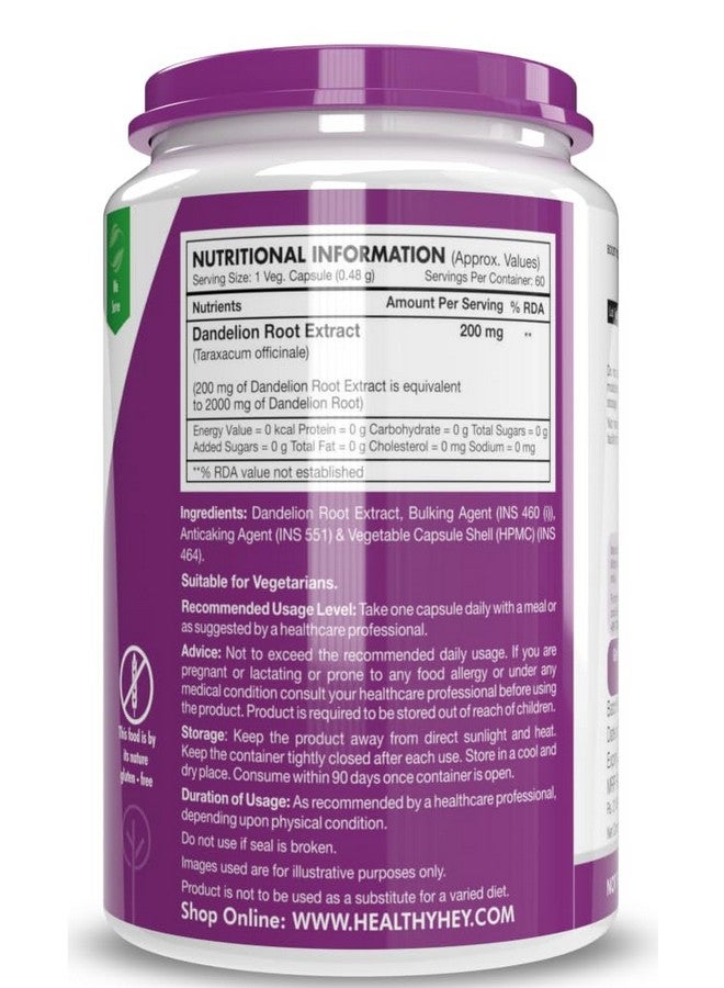 هيلثي هي نيوترشن مستخلص جذر الهندباء من HealthyHey Nutrition - طبيعي - بنسبة 10:1 - مدر طبيعي للبول ويدعم الهضم، 60 كبسولة نباتية - Image 2