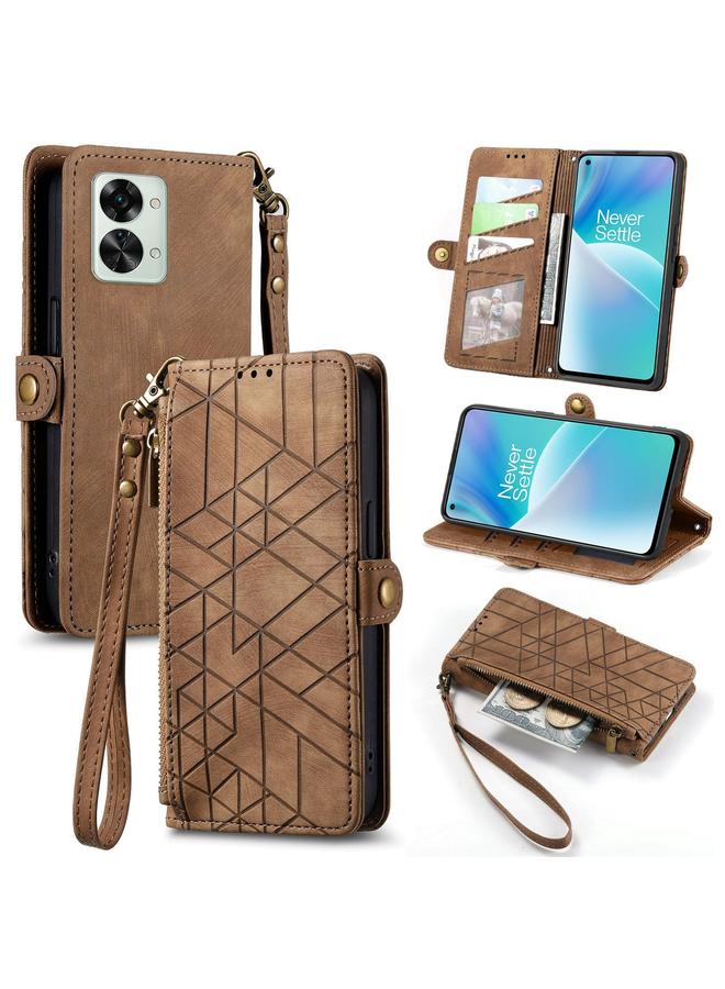 S-TOP Case For OnePlus Nord 2T Geometric Zipper Wallet Side Buckle Leather Phone Case - Image 1