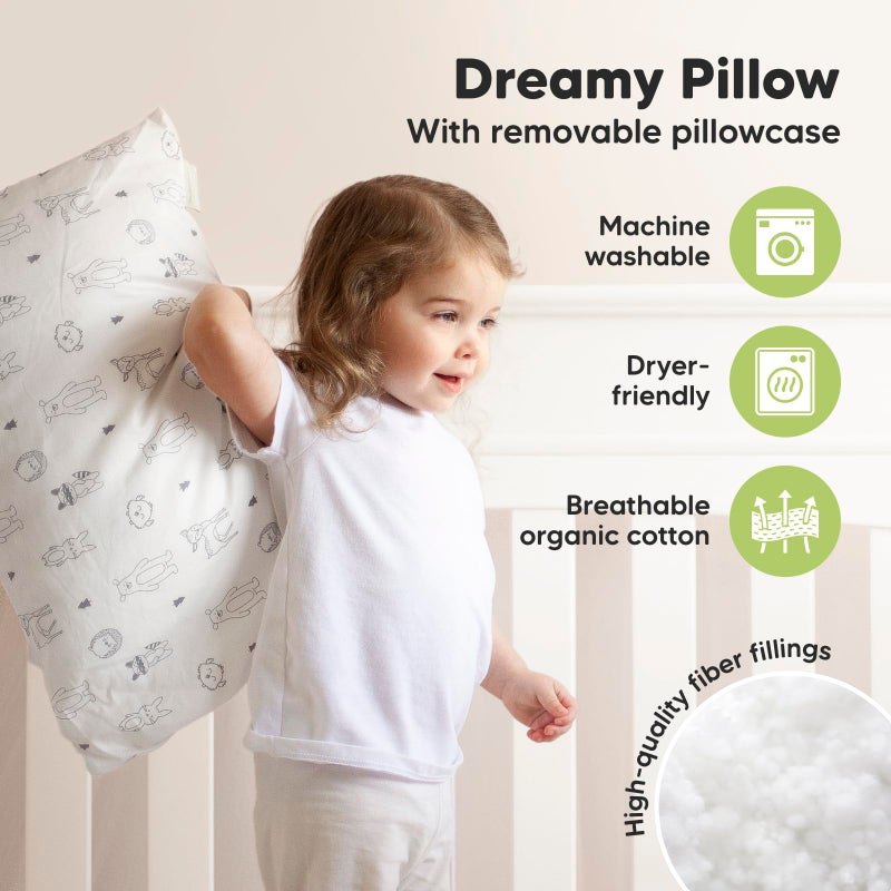 KeaBabies Toddler Pillow with Pillowcase, Jumbo 14X20 - Soft Organic Cotton Toddler Pillows for Sleeping - Machine Washable - Perfect for Travel, Toddler Bed Set (KeaFriends) - Image 4