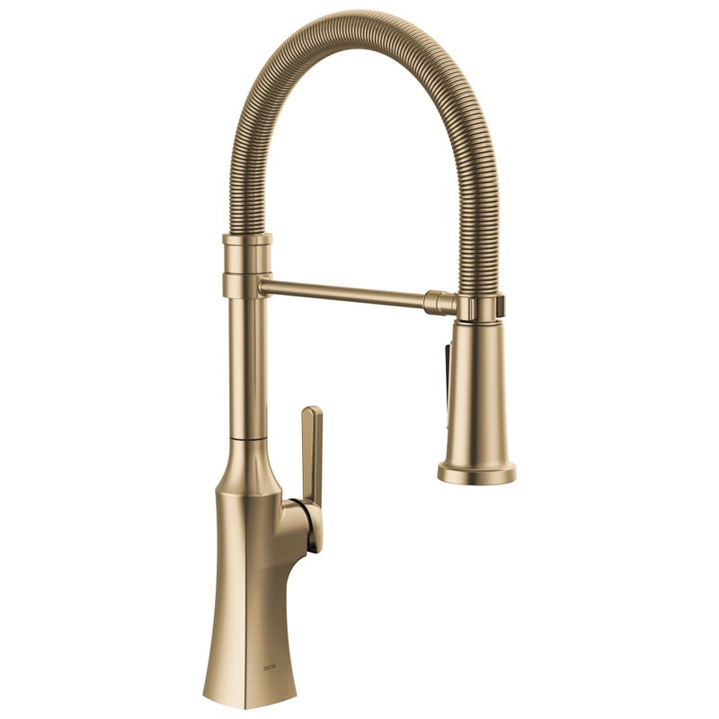 Delta Ermelo Pro Style Commercial Kitchen Faucet with Pull Down Sprayer Single Hole Brushed Gold Kitchen Sink Faucet Single Handle Champagne Bronze 18887CZDST