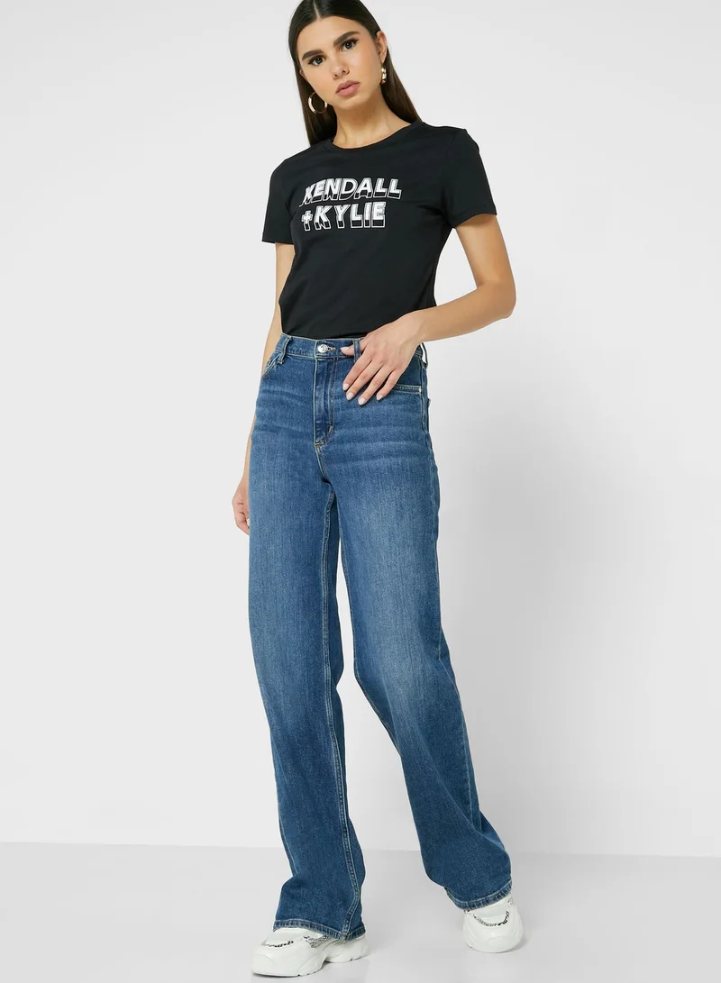 KENDALL + KYLIE Round Neck Logo T-Shirt