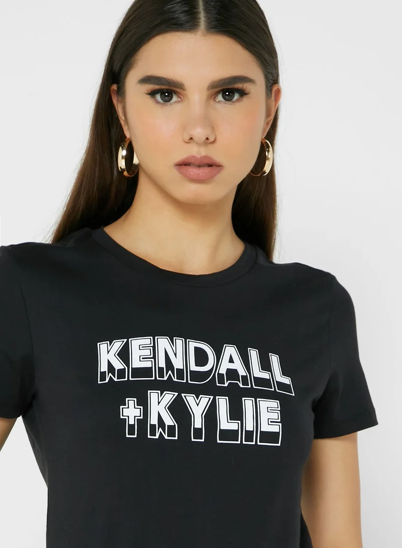 KENDALL + KYLIE Round Neck Logo T-Shirt