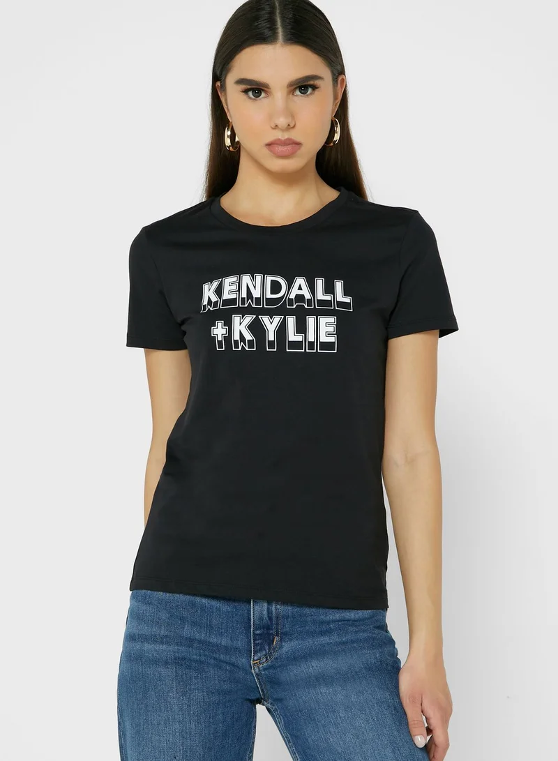 KENDALL + KYLIE Round Neck Logo T-Shirt