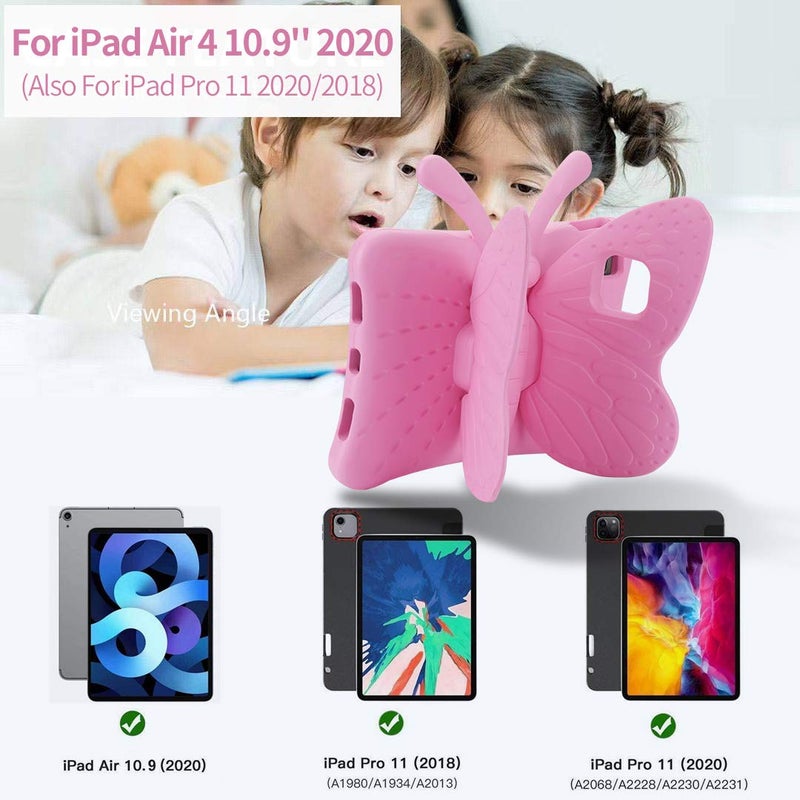 Simicoo iPad Pro 11 Case for Kids 3D Cute Butterfly EVA Light Cover with Stand Pencil Holder Shockproof Rugged Kid Proof Tablet Case for iPad Pro 11 inch 2024 2022 2020 Kids Girls Girl Gift (Pink) - Image 3