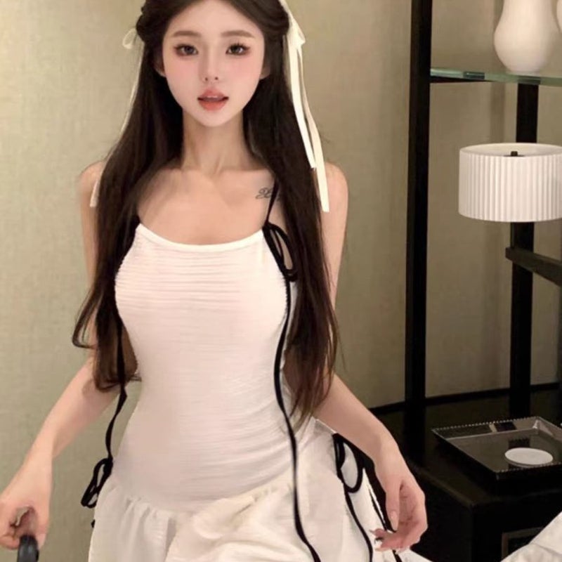 فستان معلق برباط أبيض حلو وحار للنساء بدون ظهر لقضاء العطلات، قطعة واحدة من ملابس السباحة - Image 4