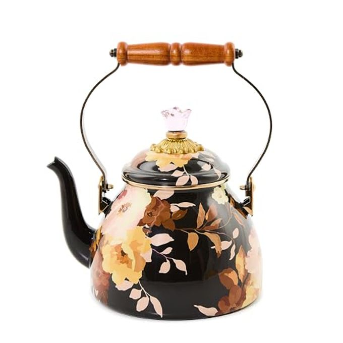 MACKENZIE-CHILDS Enamel Tea Kettle, Cute Kitchen Kettle for Stovetop, 2-Quart Capacity, Butterfly Garden