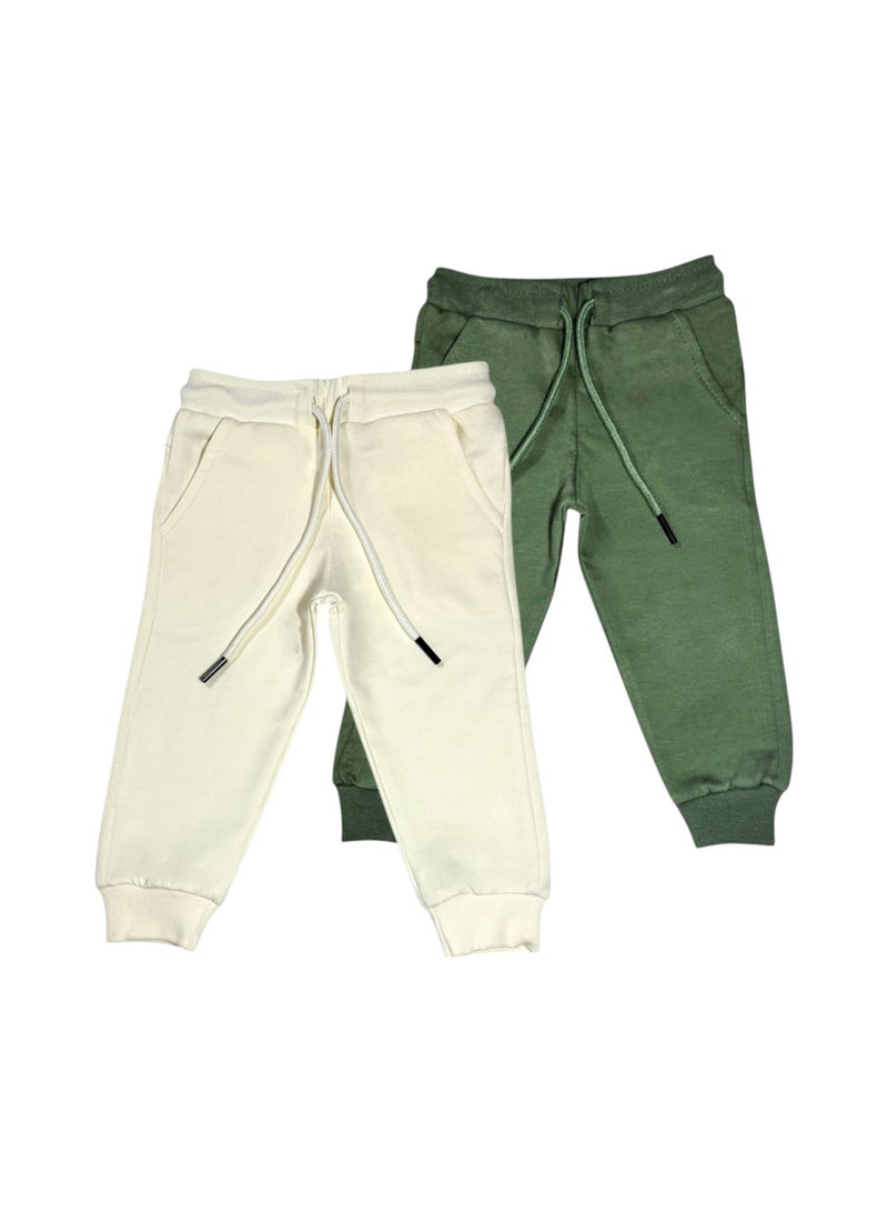 Baby Co. Off-white & Olive green kids sweatpants (2 pack) 