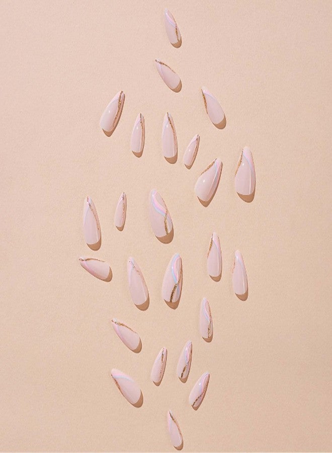 YoYoee Short Nude Nails Tips Swirl French False Nails Almond Press on Nails Full Cover Cute Fake Nails for Women and Girls 24PCS - Image 3