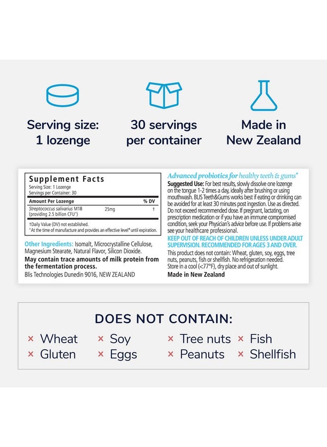 BLIS Teeth & Gums Oral Probiotics for Mouth M18 Formula Available, 2.5 Billion Cfu - Mouth Probiotic for Tooth and Gum Health, Adults and Kids - Sugar-Free Lozenges, 30 Day Supply - Image 3