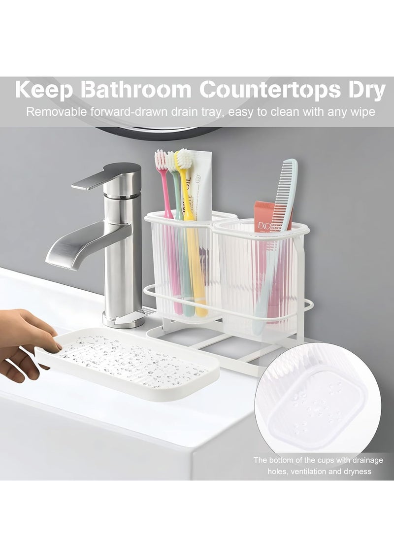 Oasisgalore - Toothpaste Dispenser Wall Mount Toothbrush Holders with 2 Cup, Toothbrush Holder Set for Family Kids - Image 1
