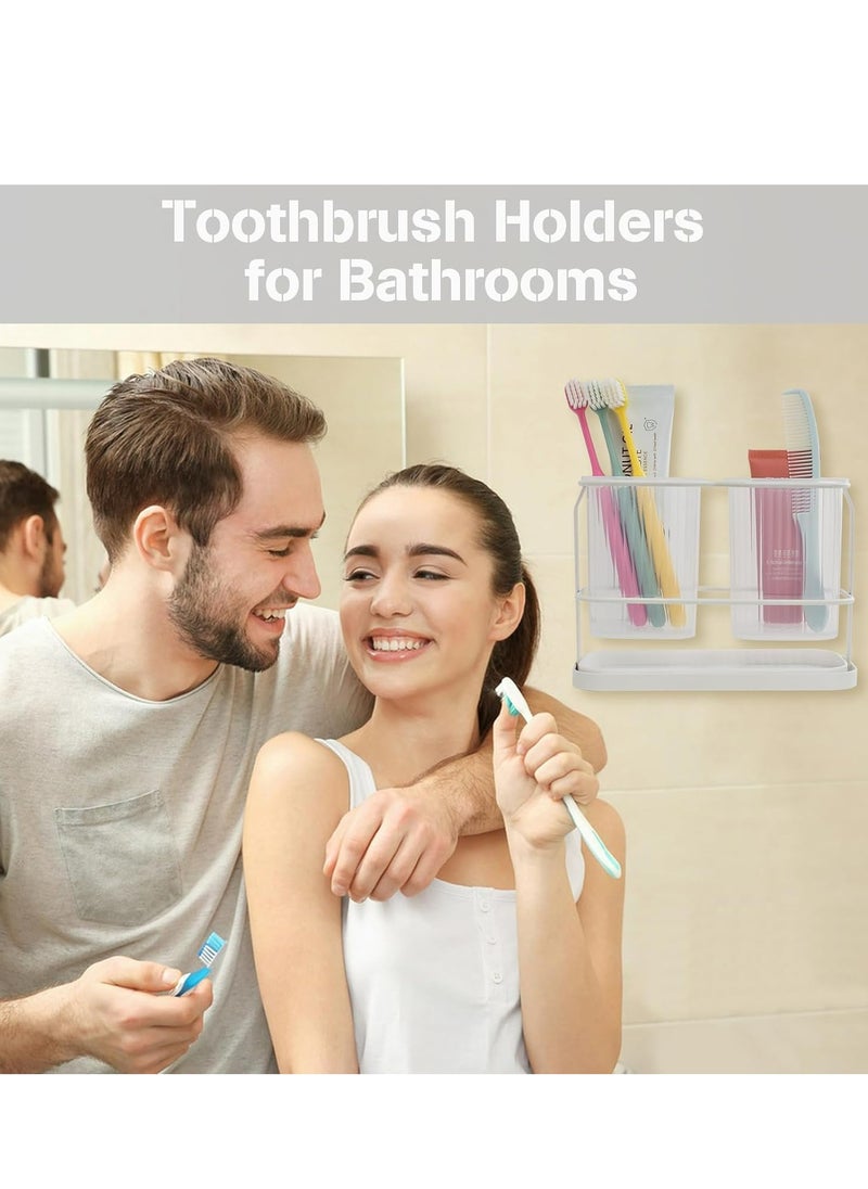 Oasisgalore - Toothpaste Dispenser Wall Mount Toothbrush Holders with 2 Cup, Toothbrush Holder Set for Family Kids - Image 1