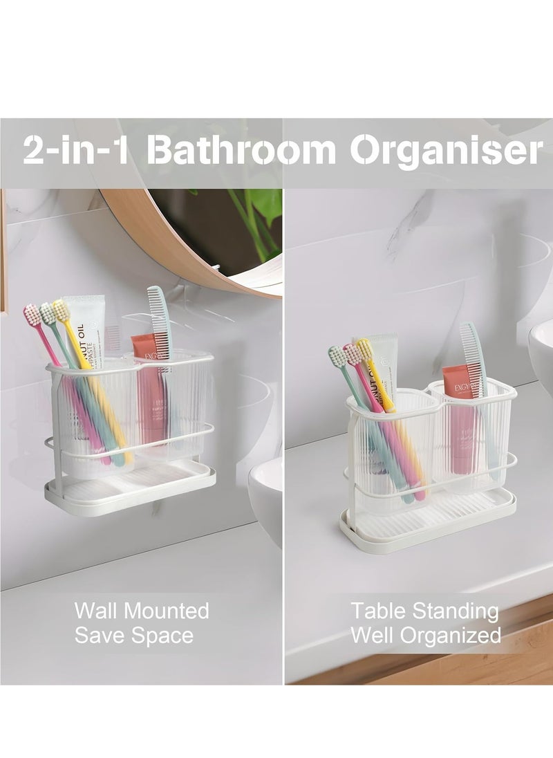 Oasisgalore - Toothpaste Dispenser Wall Mount Toothbrush Holders with 2 Cup, Toothbrush Holder Set for Family Kids - Image 1