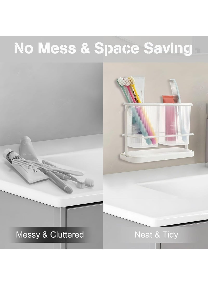 Oasisgalore - Toothpaste Dispenser Wall Mount Toothbrush Holders with 2 Cup, Toothbrush Holder Set for Family Kids - Image 1