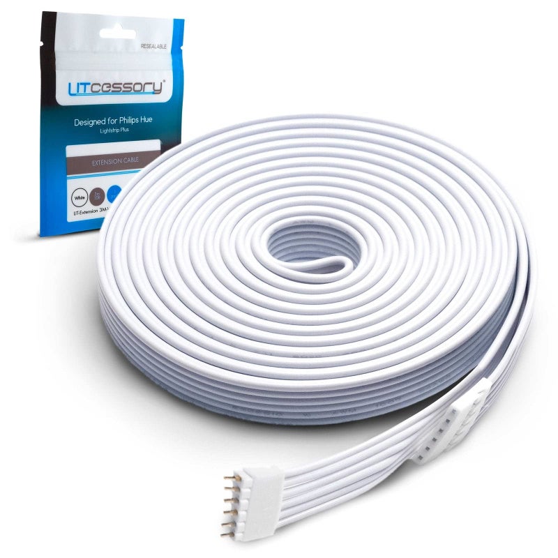 Litcessory Extension Cable for Philips HueWiZ Lightstrip 10ft 1 Pack White Standard 6PIN V3 WiZ Lightstrip