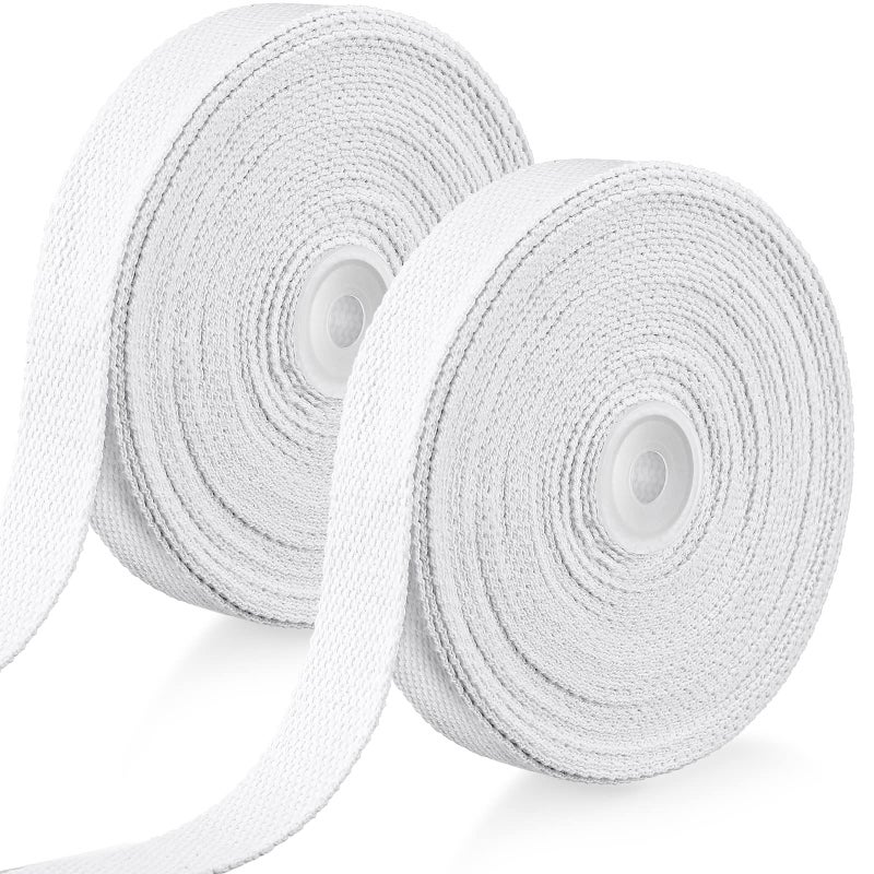 WILLBOND 2 Rolls 20 Yards Cotton Webbing 1 Inch for DIY Crafts Decoration Heavy Sewing Webbing Home Wrapping Tote Bags Making Outdoor Supplies Pure White 
