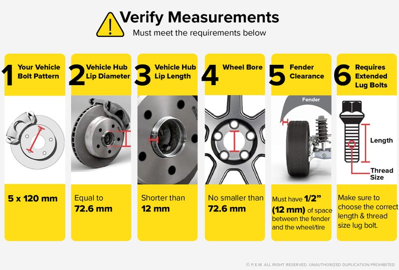 StanceMagic 2 قطع 12 مم (0.5 بوصة) 5x120 فواصل عجلات مركزية (72.6، 72.56 ثقب) باللون الأسود متوافقة مع BMW 135i 318i 320i 325i 328i 335i M3 428i 435i M4 525i 528i 530i 535i M5 Z3 Z4 640i 645ci E36 E46 E90 E92 - Image 3