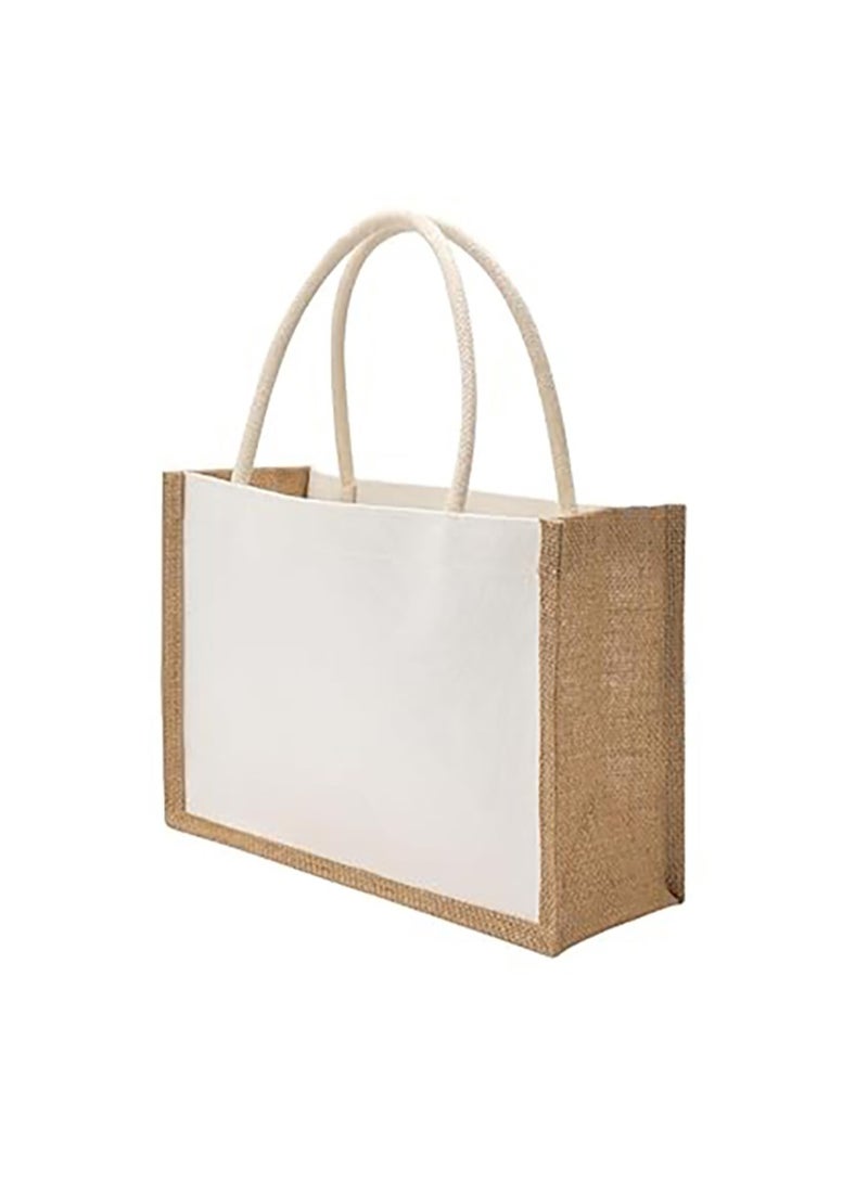 Burlap Tote Bag, Reusable Jute Gift Totes with Handles, Water Resistant Beach Bag, 37 x 26 x 17cm Canvas Grocery Shopping Totes for Bridesmaid, DIY, Shopping, Wedding Bag  - Image 1