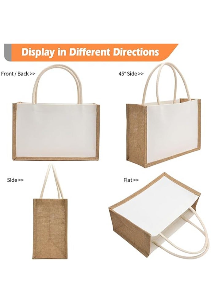 Burlap Tote Bag, Reusable Jute Gift Totes with Handles, Water Resistant Beach Bag, 37 x 26 x 17cm Canvas Grocery Shopping Totes for Bridesmaid, DIY, Shopping, Wedding Bag  - Image 2