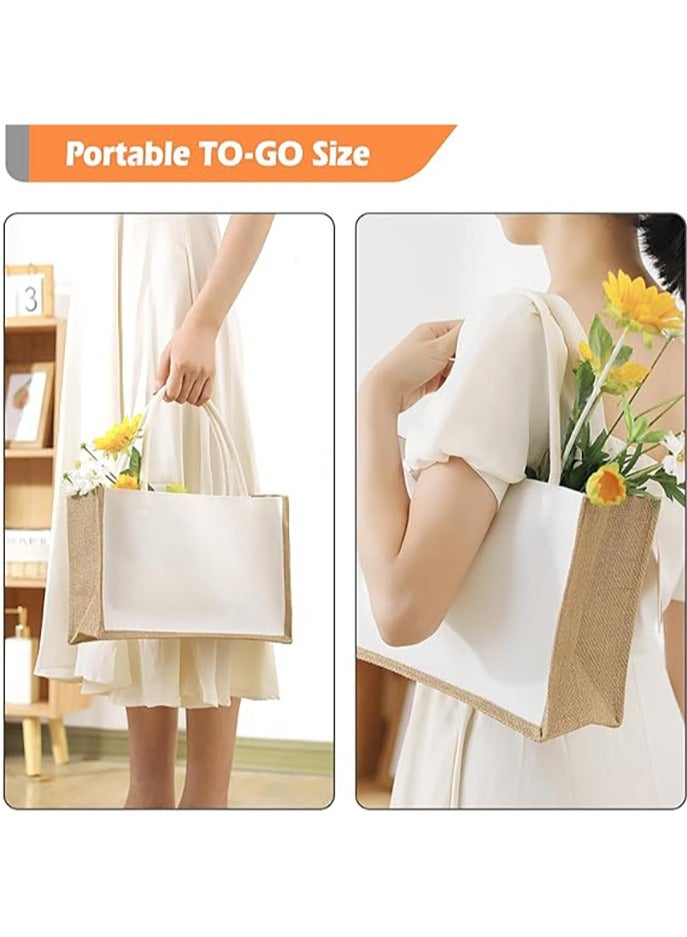 Burlap Tote Bag, Reusable Jute Gift Totes with Handles, Water Resistant Beach Bag, 37 x 26 x 17cm Canvas Grocery Shopping Totes for Bridesmaid, DIY, Shopping, Wedding Bag  - Image 3